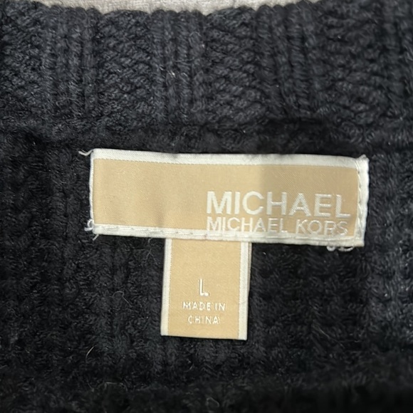 Michael Kors black chunky knit ribbed gold stud pullover sweater large - Picture 4 of 7